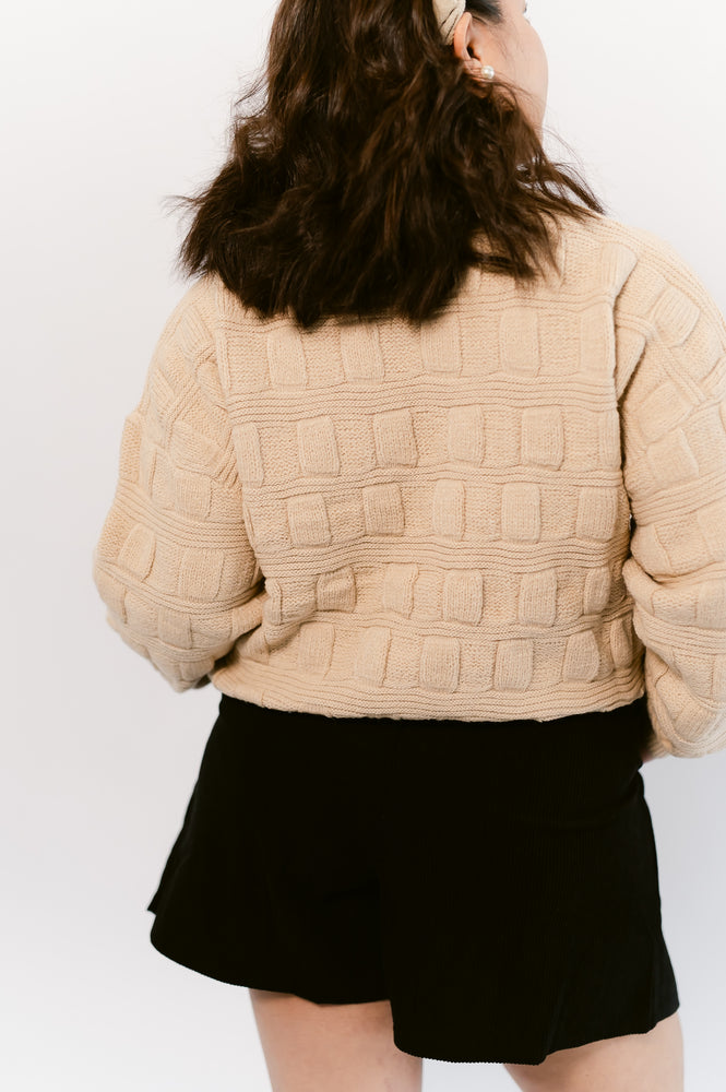 Woven Checkered Pullover Sweater- Hazelnut