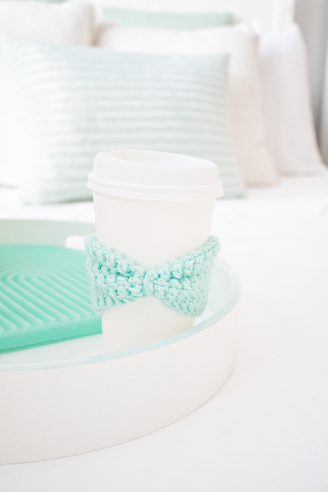 Mint Sweater x Robyns Nest Collaboration- Mint Knit Coffee Cozy Sleeve with Bow