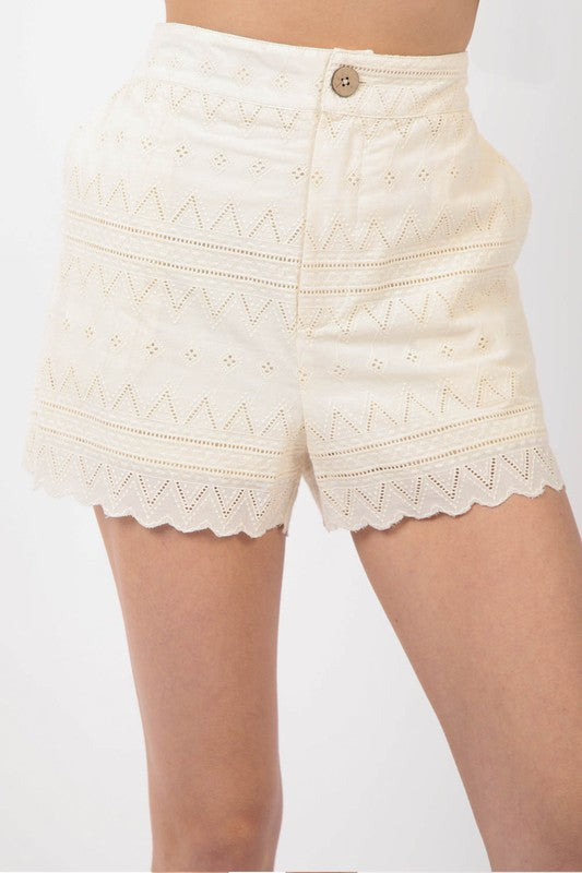 Eyelet Cotton Lace Woven Shorts- 3 Colors