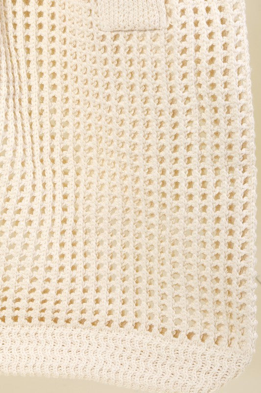 Pointelle Knit Crochet Tote Bag