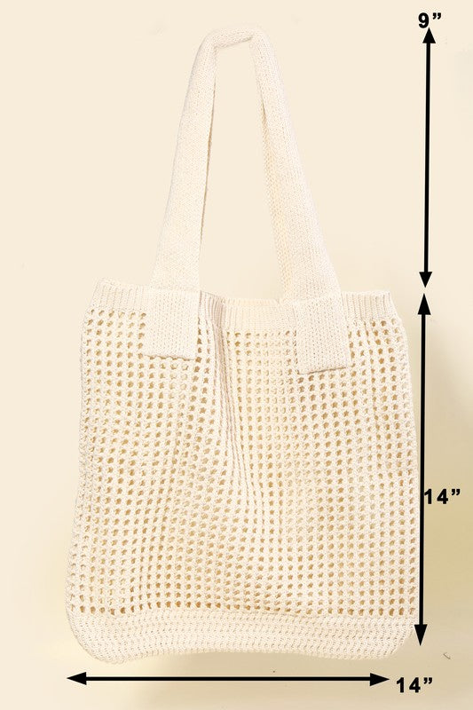 Pointelle Knit Crochet Tote Bag