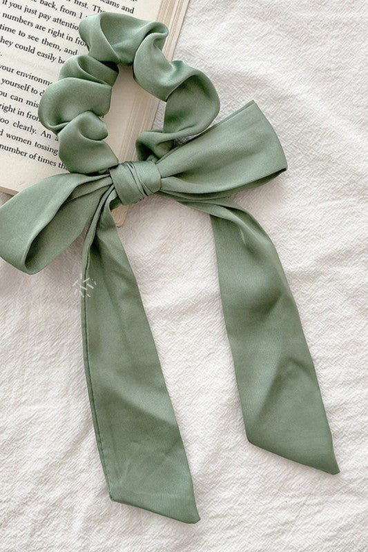 Bow Ribbon Satin Hair Scrunchie- 3 COLORS