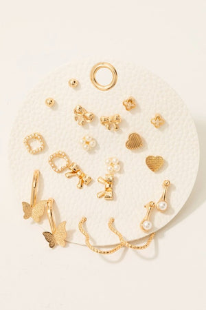 10 Piece Earring Set- Gold- Butterfly