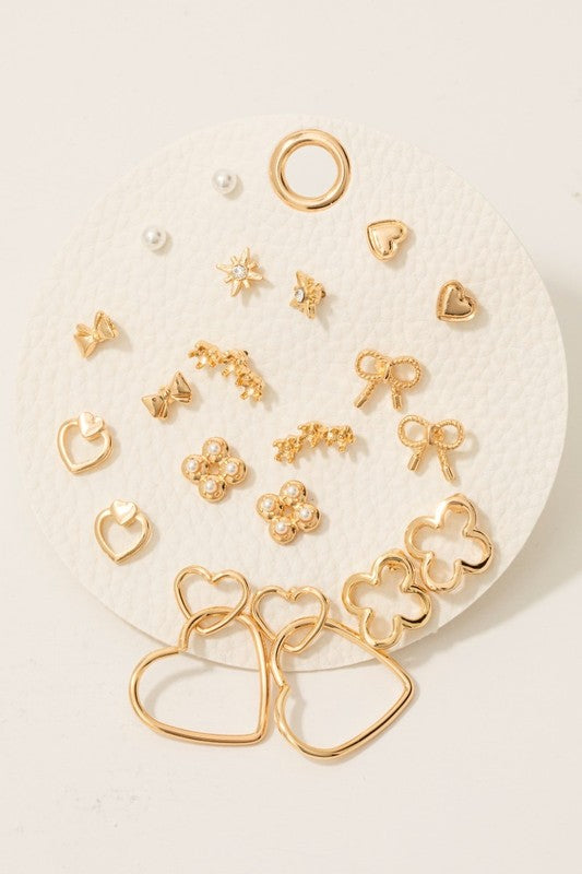 10 Piece Earring Set- Gold- Clover