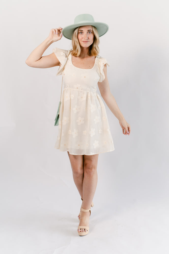 Flower Embroidered Dress- Ivory