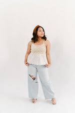 Crochet V-Neck Tank Top- Ivory