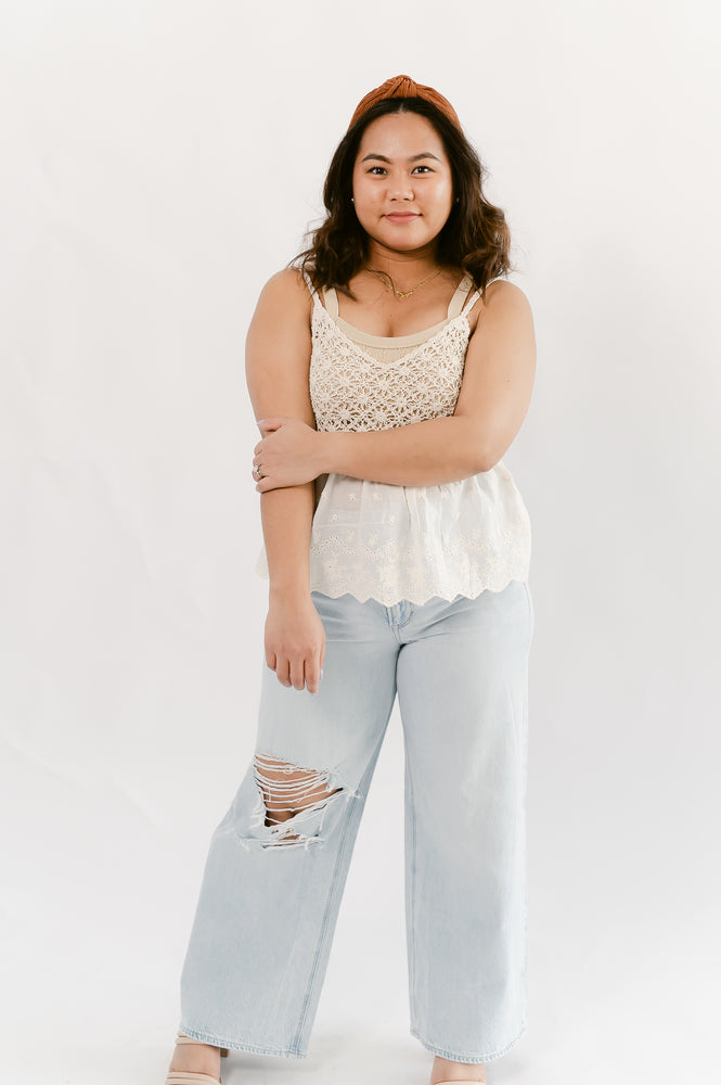 Crochet V-Neck Tank Top- Ivory