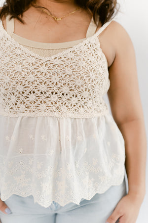 Crochet V-Neck Tank Top- Ivory