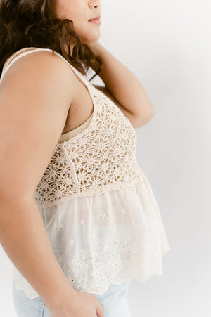 Crochet V-Neck Tank Top- Ivory