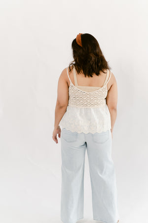 Crochet V-Neck Tank Top- Ivory