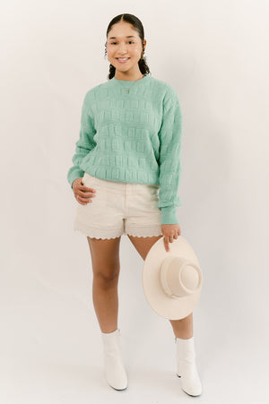 Woven Checkered Pullover Sweater- Teal