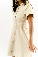 Cream Denim Button-Up Dress