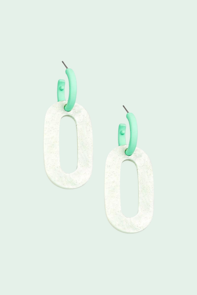 Oval Hoop Chain Drop Earrings