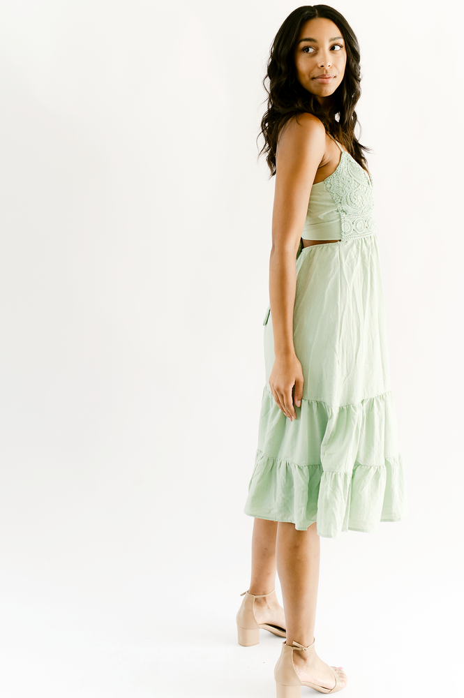 Light Green Tiered Lace Dress