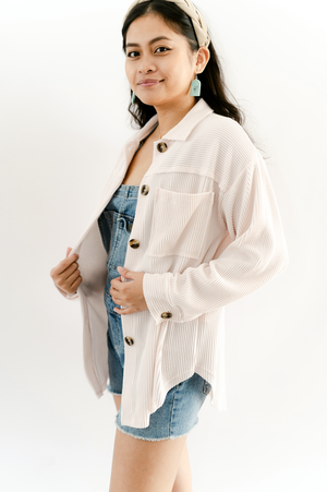 Ribbed Lightweight Button Jacket- Pale Pink