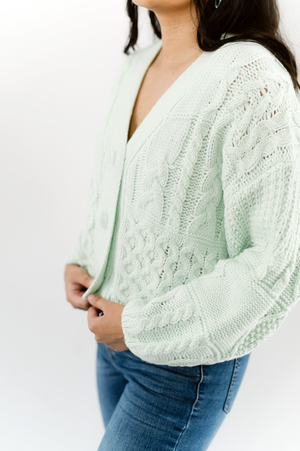 Mint Cable Knit Cardigan