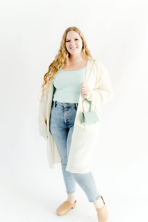 PLUS SIZE- Mint Sweater Cardigan with Pockets