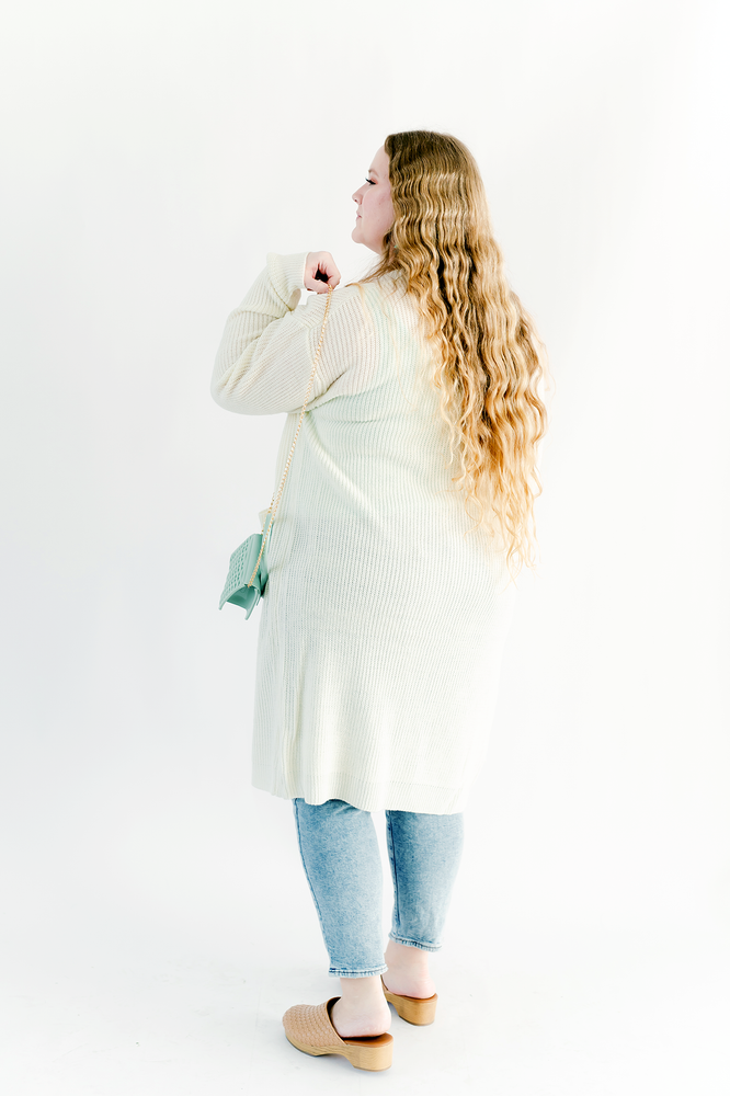 PLUS SIZE- Mint Sweater Cardigan with Pockets