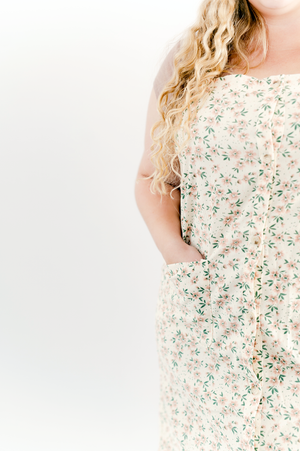 PLUS SIZE- Floral Corduroy Button-Up Dress