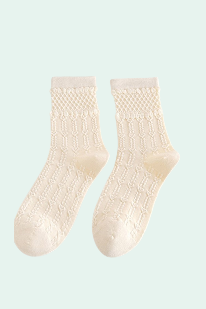 Cotton Lace Mid-calf Knit Slouchy Socks