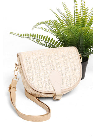 Straw Round Bottom Crossbody Summer Bag- Beige