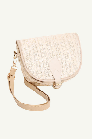 Straw Round Bottom Crossbody Summer Bag- Beige