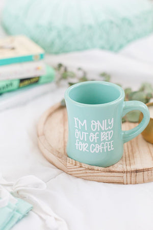 the mint sweater boutique- only out of bed for coffee- diner mug- mint- ceramic mug