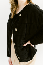 Quilted Button-up Jacket- Charcoal