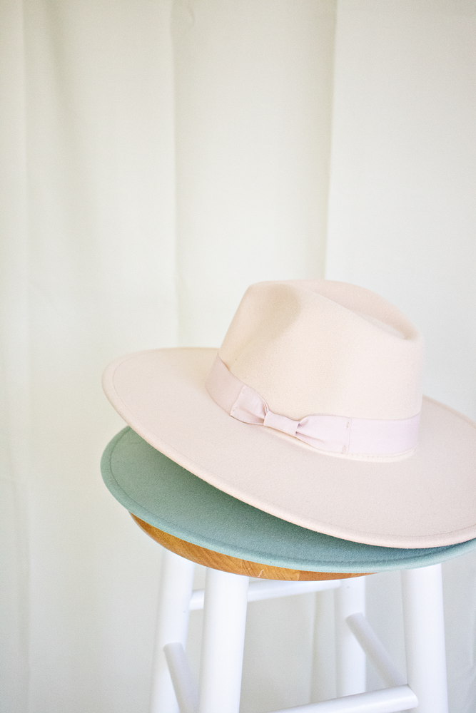 Cream Flat Brim Hat with Contrast Trim