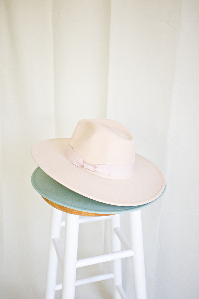 Cream Flat Brim Hat with Contrast Trim