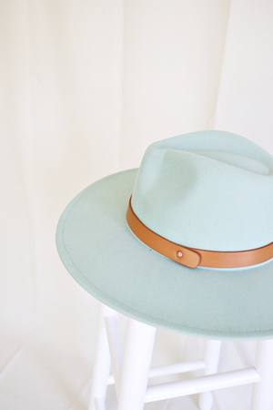 Wide Brim Panama Hat- Mint with Tan Belt