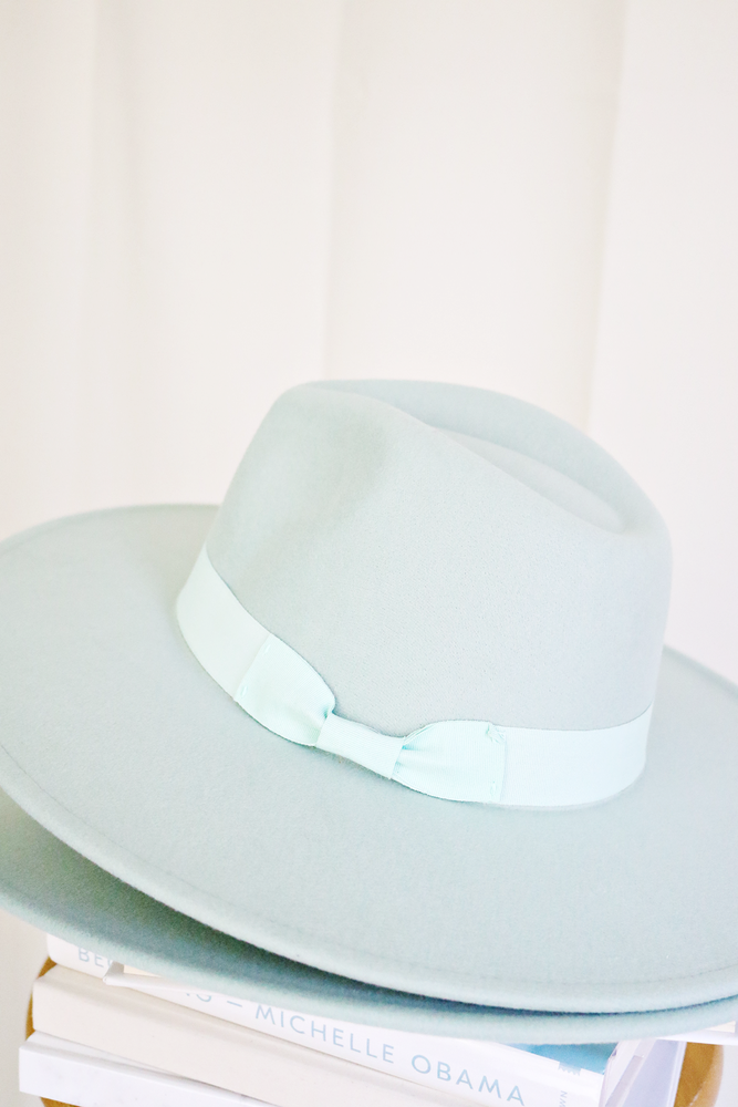 Wide Brim Panama Hat- Mint with Contrast Trim