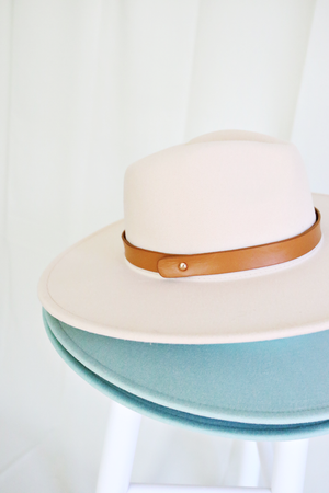 Wide Brim Panama Hat- Cream with Tan Belt