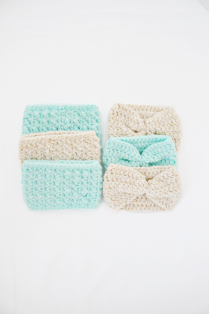 Mint Sweater x Robyns Nest Collaboration- Cream with Gold Coffee Cozy Sleeve with Bow