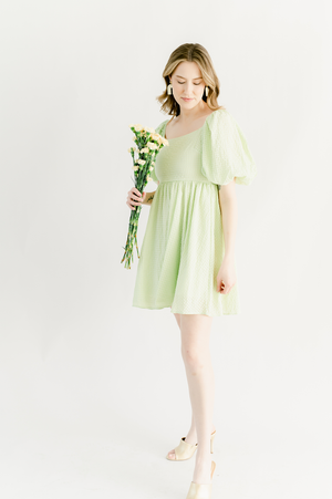 Key Lime Puff Sleeve Babydoll Dress