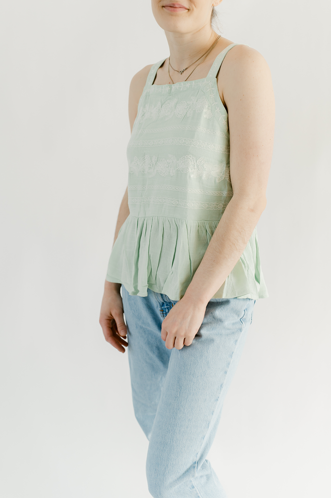 Floral Embroidered Mint Tank