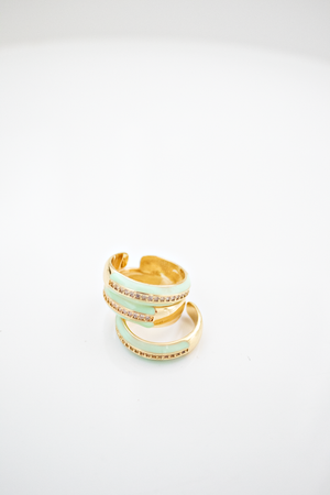 Mint and Gold Enamel Pave Band Ring