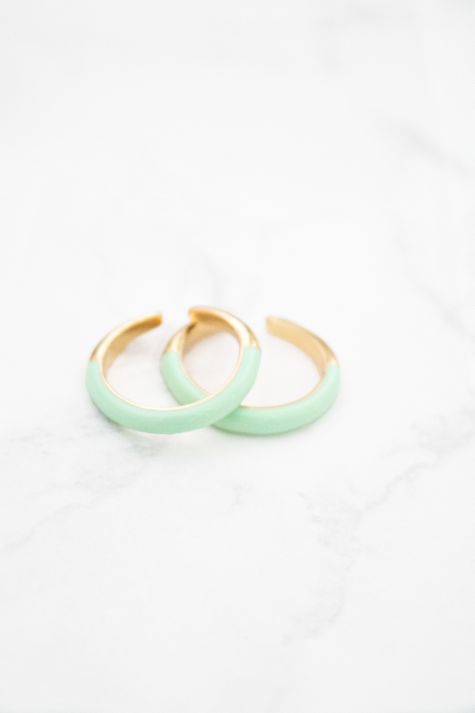 Mint and Gold Enamel Solid-Band Ring