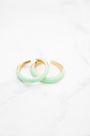 Mint and Gold Enamel Solid-Band Ring