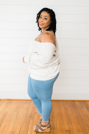 The Adrienne Barker- Cream Sweater with Twist Backing- PLUS SIZE