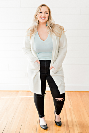 The Angela Rose- Cream Cardigan Sweater with Pockets- PLUS SIZE