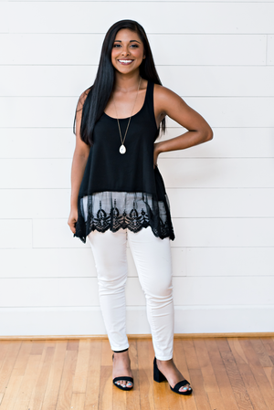 The Katie Dessin- Black Tank Top with Lace Trim