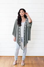 The Caitlin Antje- Sage Embroidered Kimono Jacket With Front Tie