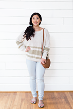 The Alanna Rene- Cream Knit Sweater with Olive Stripes