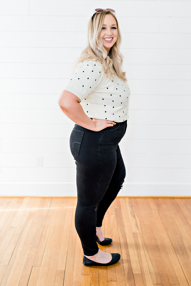 The Donna Truong- Cream Polka Dot Crop Sweater- PLUS SIZE
