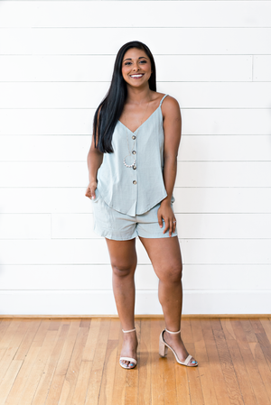 The Eli Bang- Sky Blue Linen Textured Button Down Top and Pant Set