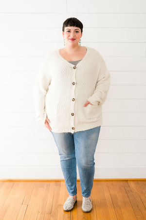 The Jade Peppers- Fuzzy Popcorn Sweater Knit Cardigan- (PLUS SIZE)