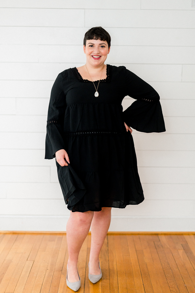 PLUS SIZE- Solid Woven Babydoll Dress- Noir 1X
