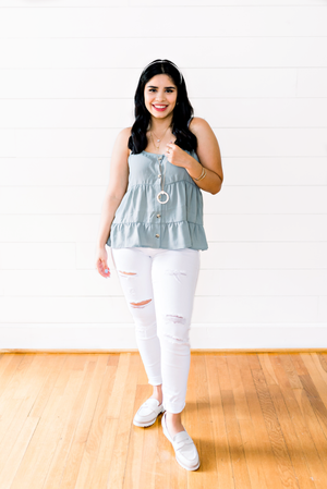 The KC Pruneda-Sage Tiered Button Down Cami- Top