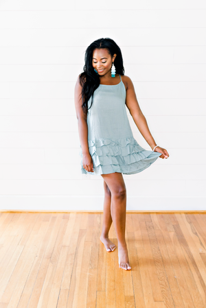 The Lauren Taylor- Sky Blue Solid Cami Dress with Ruffled Hem